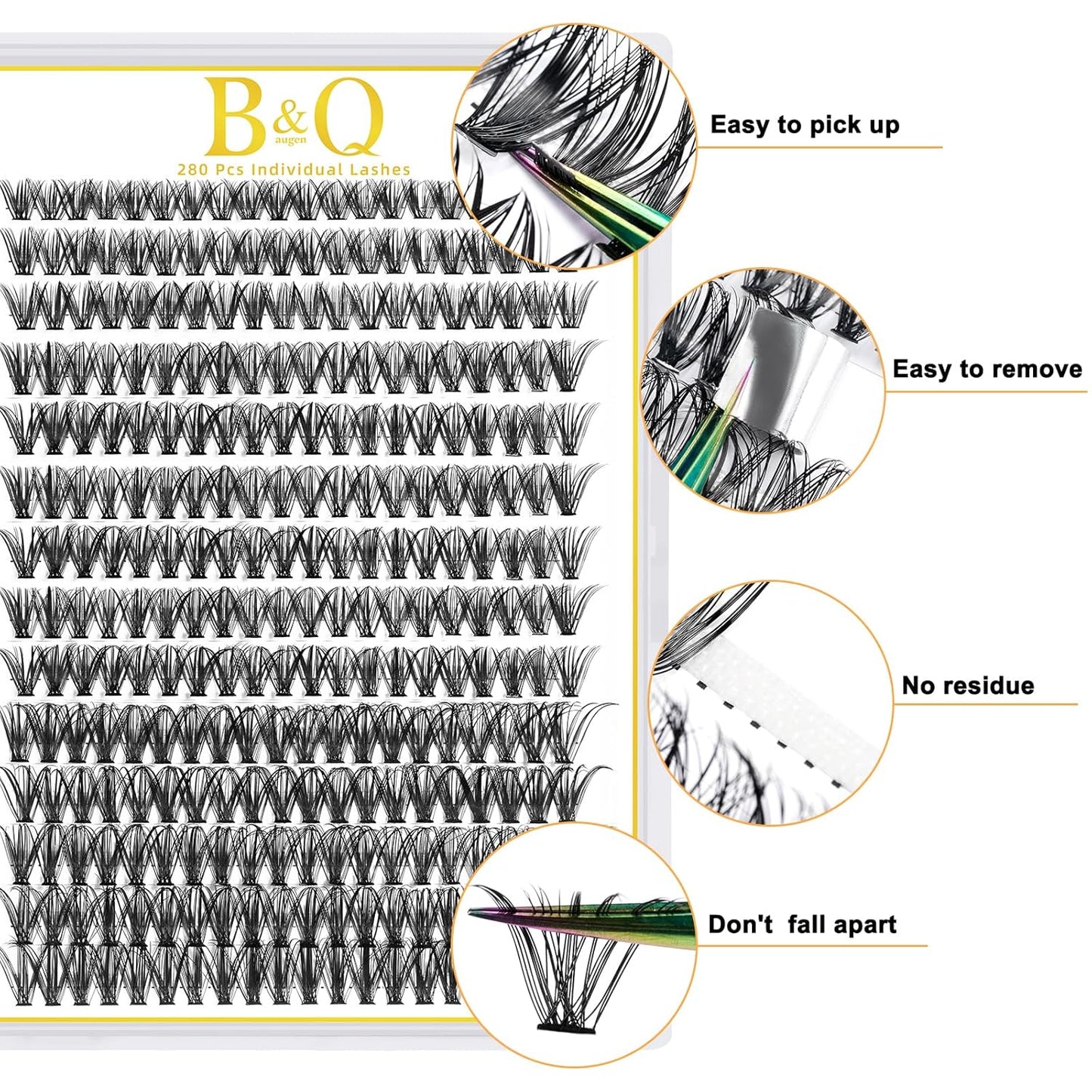 B&Qaugen Lash Clusters 50D-D-14mm Individual Lashes 280 Clusters False Eyelash 30D 40D 50D Lash Clusters Extensions Individual Lashes Cluster DIY Eyelash Extensions at Home (50D-D,14mm)