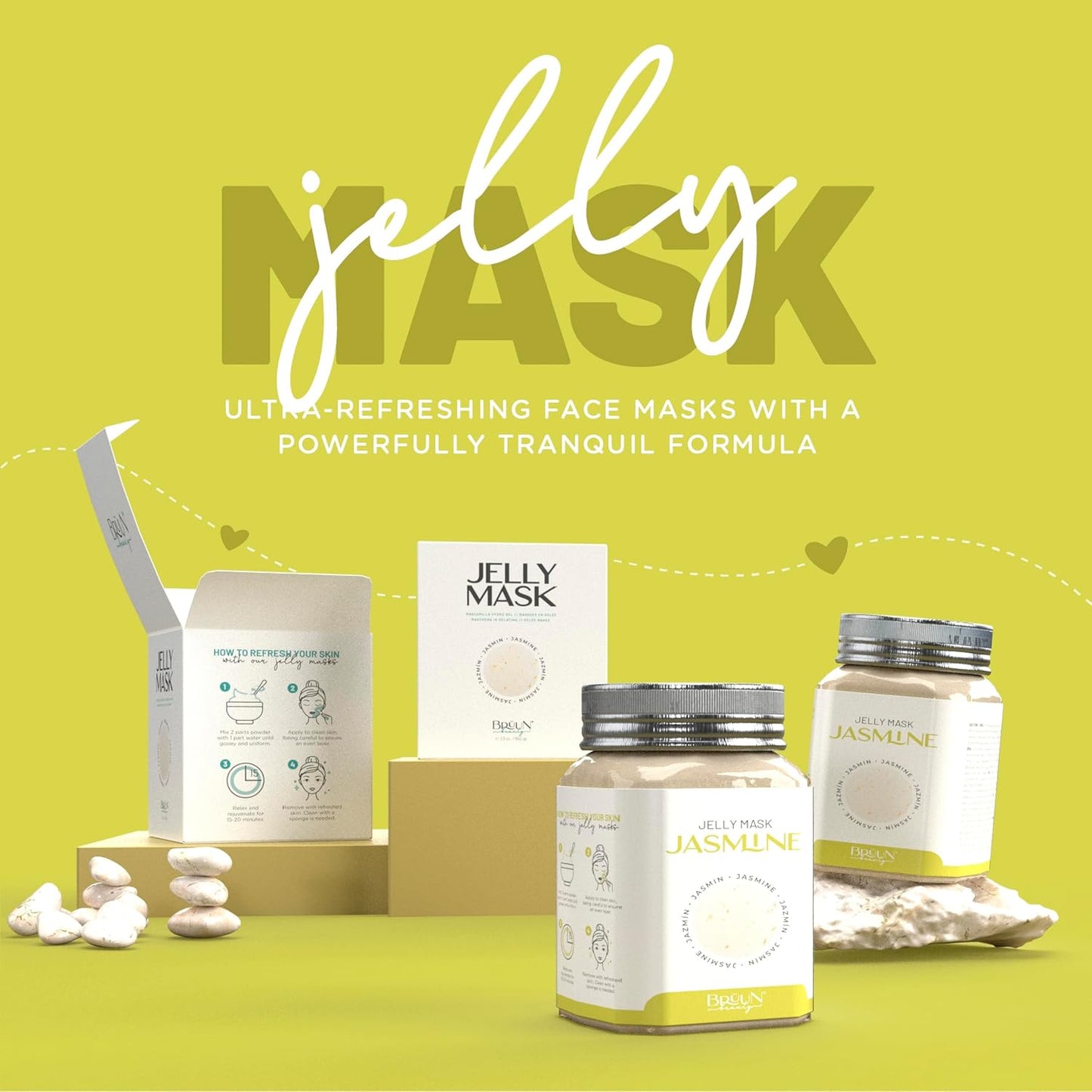 BRÜUN Peel-Off Jazmine Jelly Mask for Face Care – A 23 fl oz Rubber Mask Jar for 30 to 35 Treatments – A Skin Care Moisturizing Gel Mask of Spa Set for Men, Women and Adults