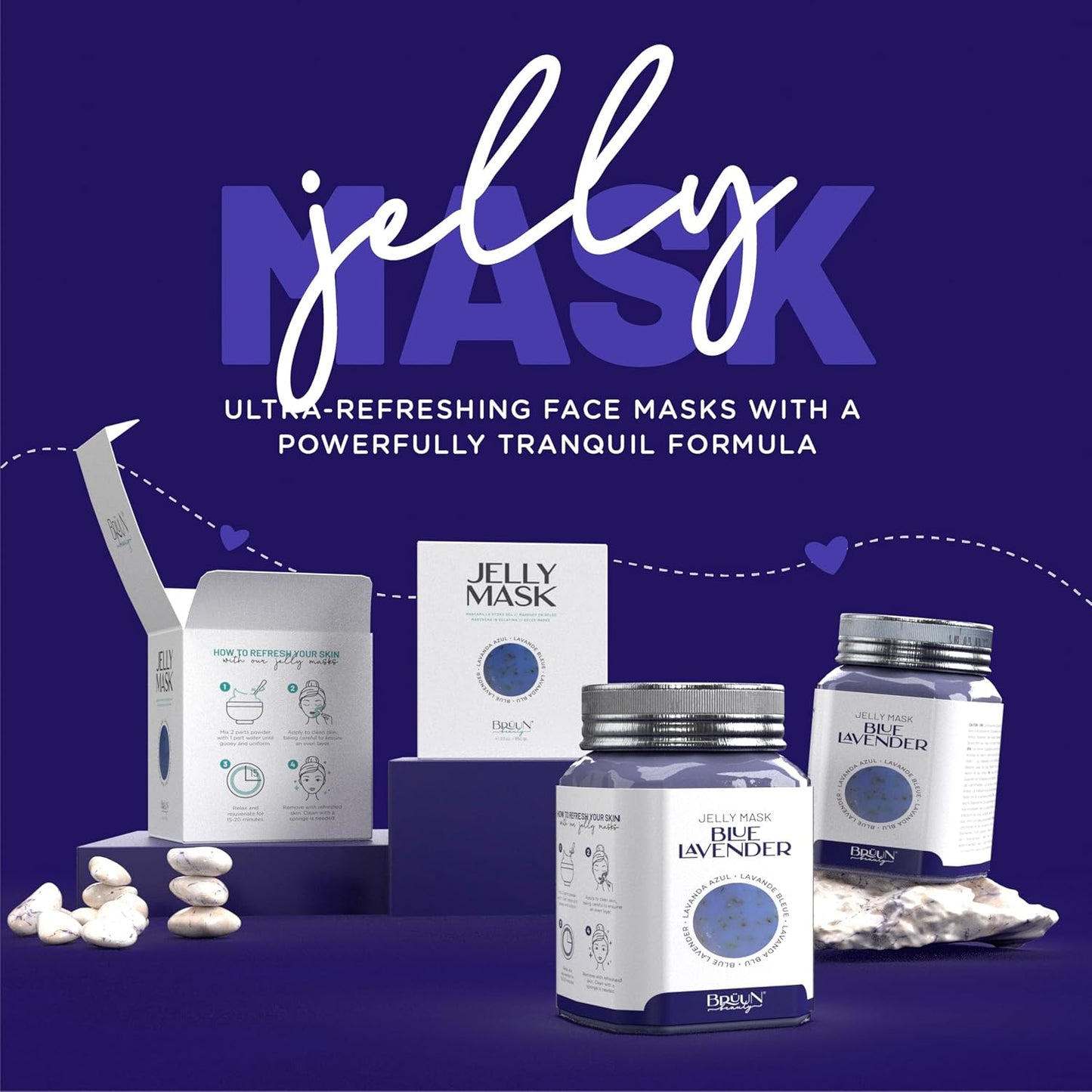 BRÜUN Jelly Mask Jar Blue Lavender Peel-Off Face Care Rubber Mask | 23 fl oz Skin Care Moisturizing Gel Mask Jar Spa Set