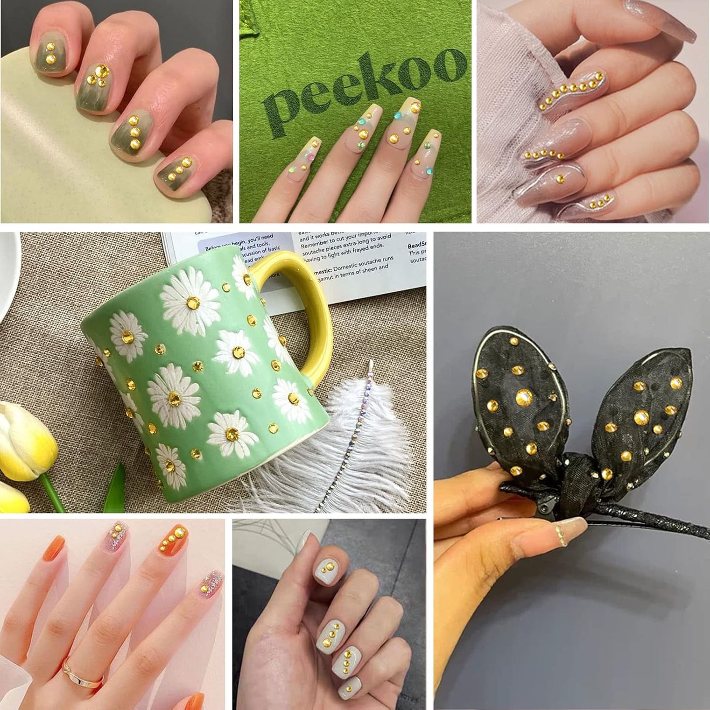 Beadsland 1440pcs Flat Back Crystal Rhinestones Round Gems for Nail Art and Craft Glue Fix, Topaz,SS12,3.0-3.2mm