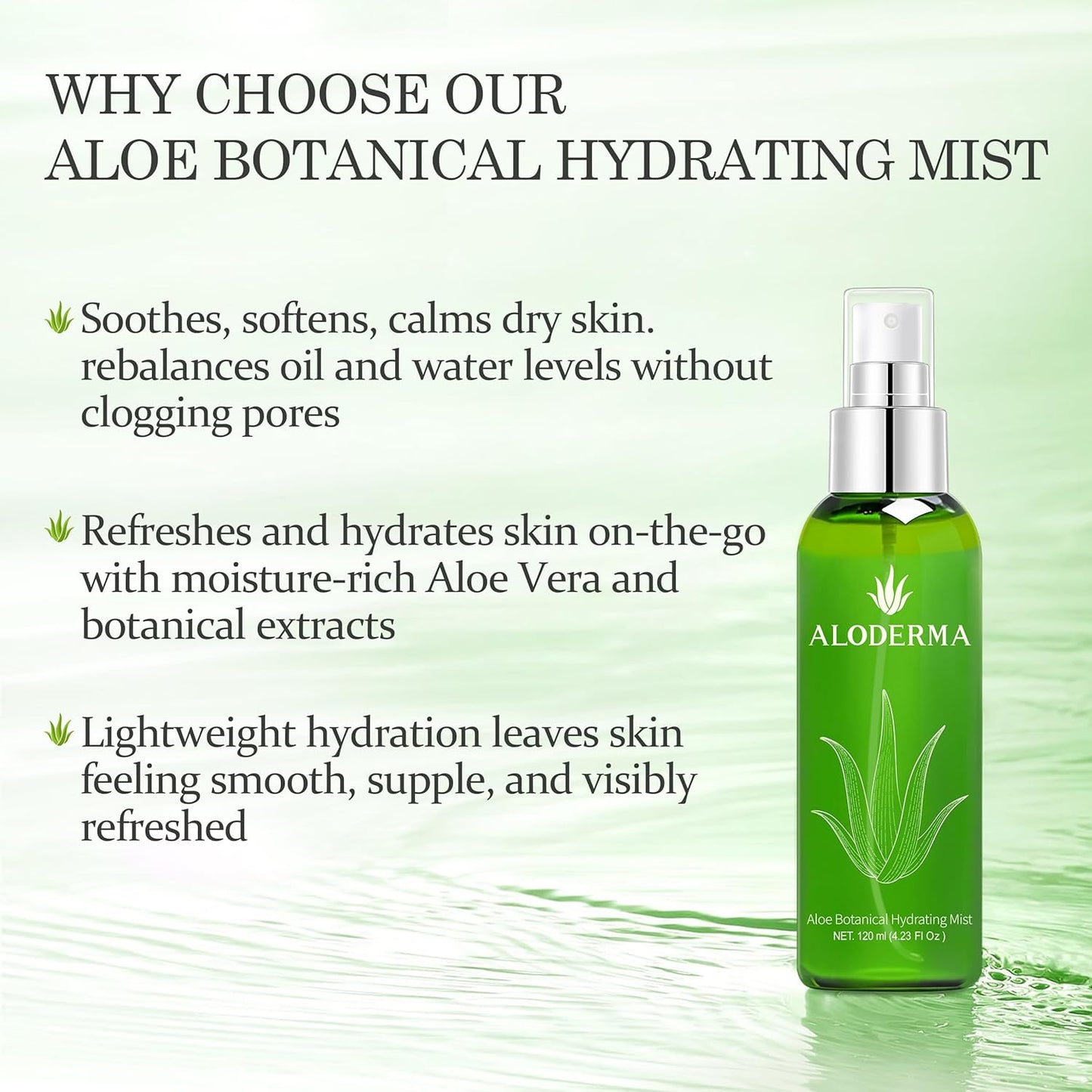 Aloderma Aloe Botanical Hydrating Mist Made with 82% Organic Aloe Vera - Soothing, Moisturizing Facial Spray with Panthenol - Refreshes, Invigorates Skin Throughout the Day, 120ml/4.23Oz (6)