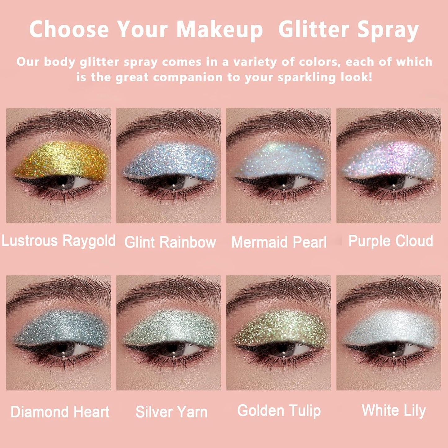 Boko Body Glitter Spray, Diamond Gold Glitter Spray for Sparkling Body Face Hair Nail Clothes, Hair Glitter Spray Body Shimmer Powder for Highlighter Makeup Festival Party Concert Rave Accessories