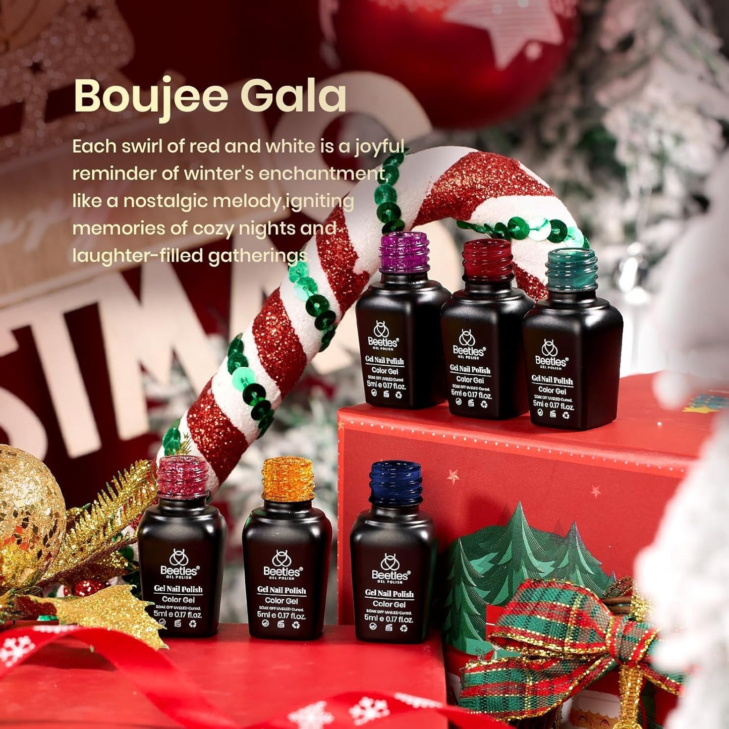 Beetles Fall Gel Nail Polish Kit, 6 Colors Gold Green Burgundy Red Glitter Gel Polish Soak Off Uv Nail Lamp Cured Holiday Nail Gel DIY Home Manicure Kit Gifts for Women Girls