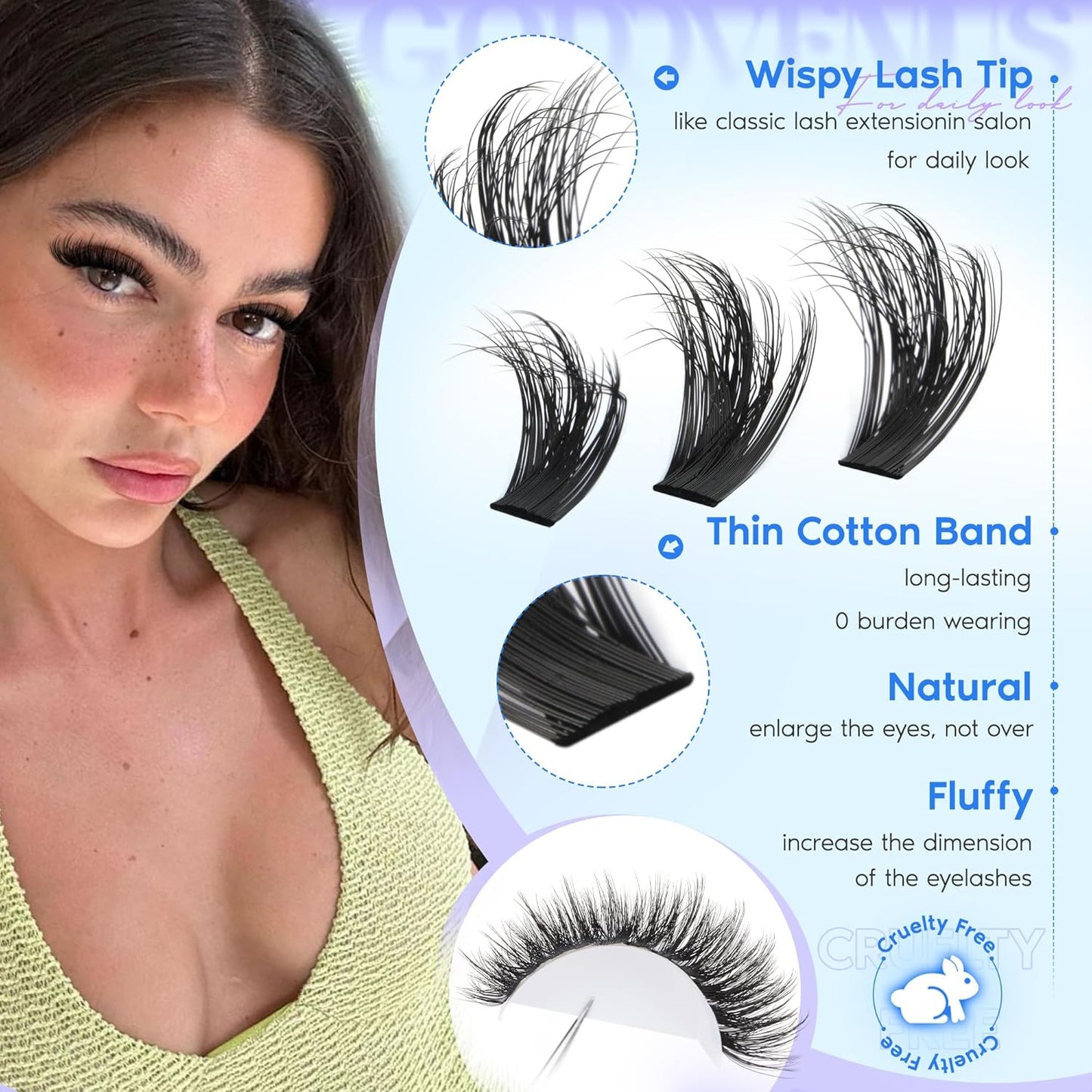 Lash Clusters Kit Wispy Lashes clusters Natural Fluffy Eyelashes Clusters 12mm 14mm 16mm Mixed Cluster Eyelash Extensions Kit D Curl DIY Individual Lashes Kit with Bond and Seal Lash Glue