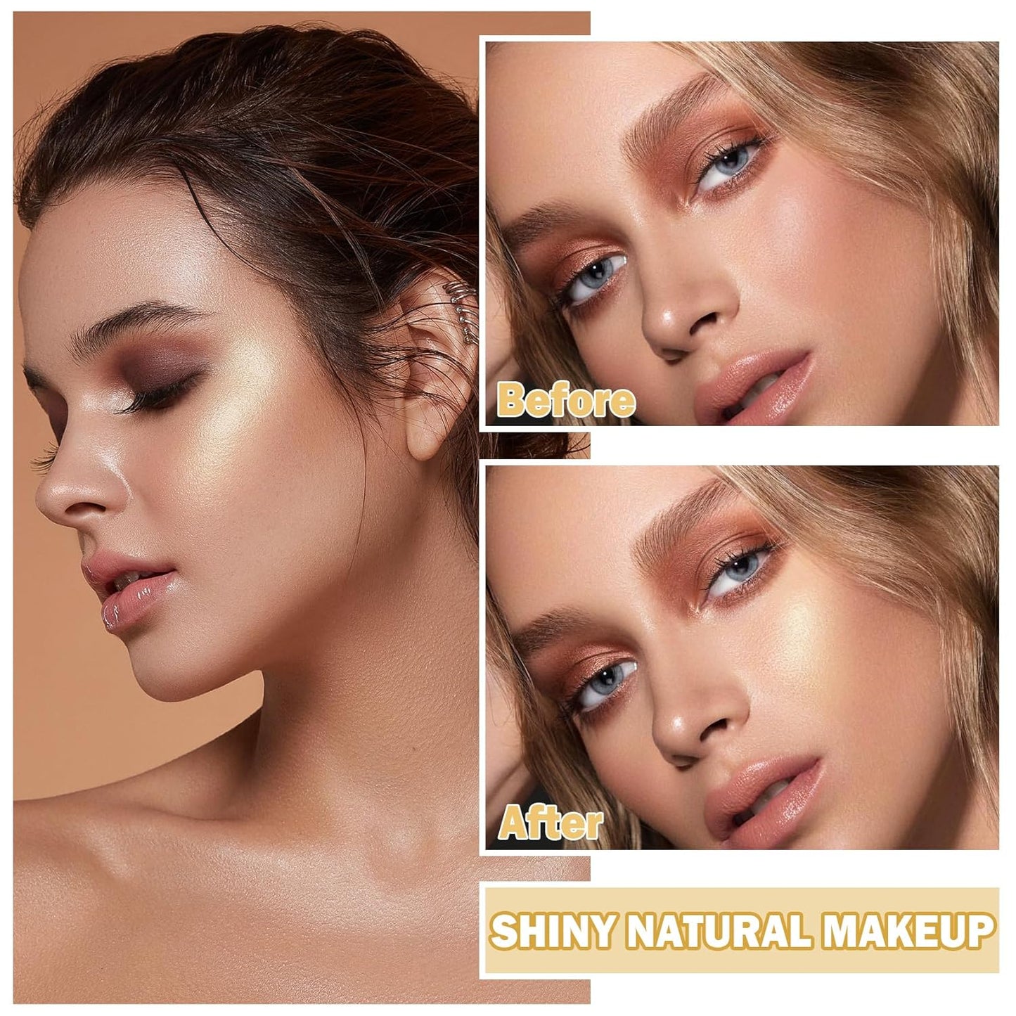 Face Glitter Highlighter Makeup Palette Shimmer Contour Powder Waterproof Long-Lasting,Brightens Face Complexion Contour Illuminator Highlighters Blush Powder Makeup Palette-02Quicksand Gold