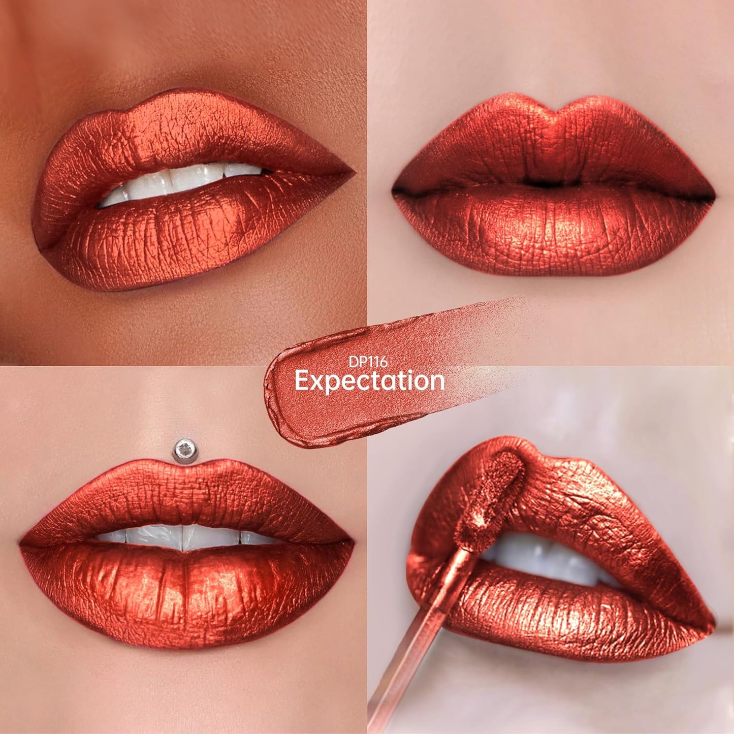 Red Lipsticks for Women Metallic Lipstick Long Lasting Non Stick Cup Lip Gloss, Shimmer Lightweight Hydrating Full Coverage Lip Color, DP116 Expectation