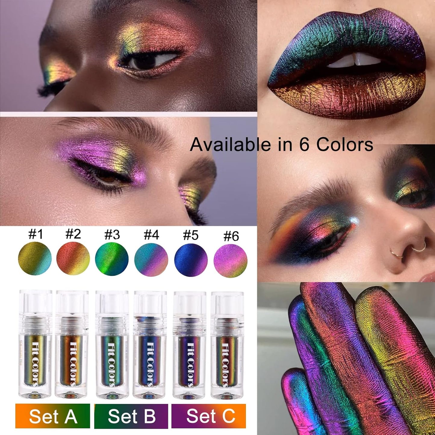 Liquid Glitter Eyeshadow,Chameleon Multichrome Metallic Shimmer Eye Shadows for Bold Smokey Makeup Looks,Long Lasting,Quick Drying,Opaque,Sparkling Korean Makeup Kits(#1 & #2)