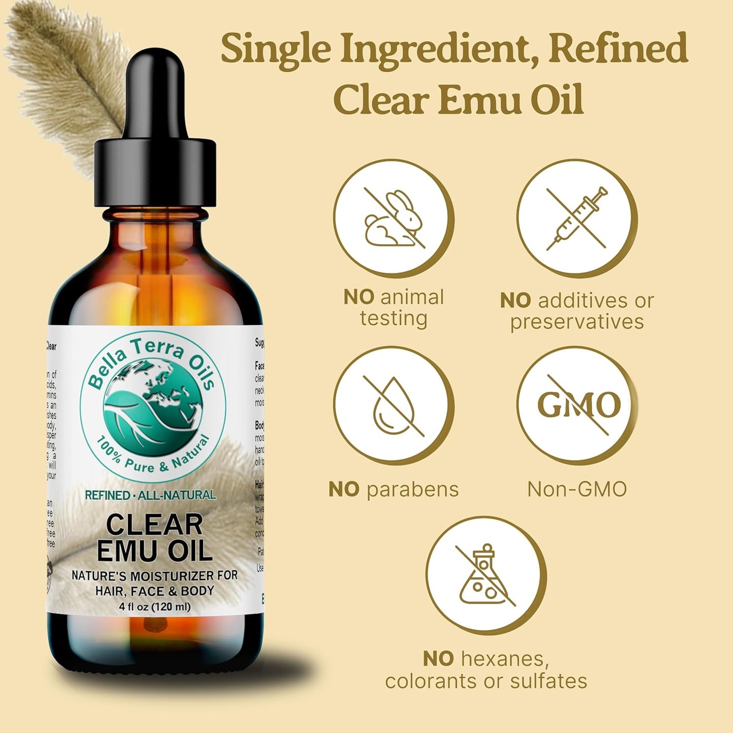 Bella Terra Oils - Clear Emu Oil 16 oz - Celebrate Nature's Best Kept Beauty Secret, Enriched with Omega Fatty Acids, Natural Elixir for Radiant Skin