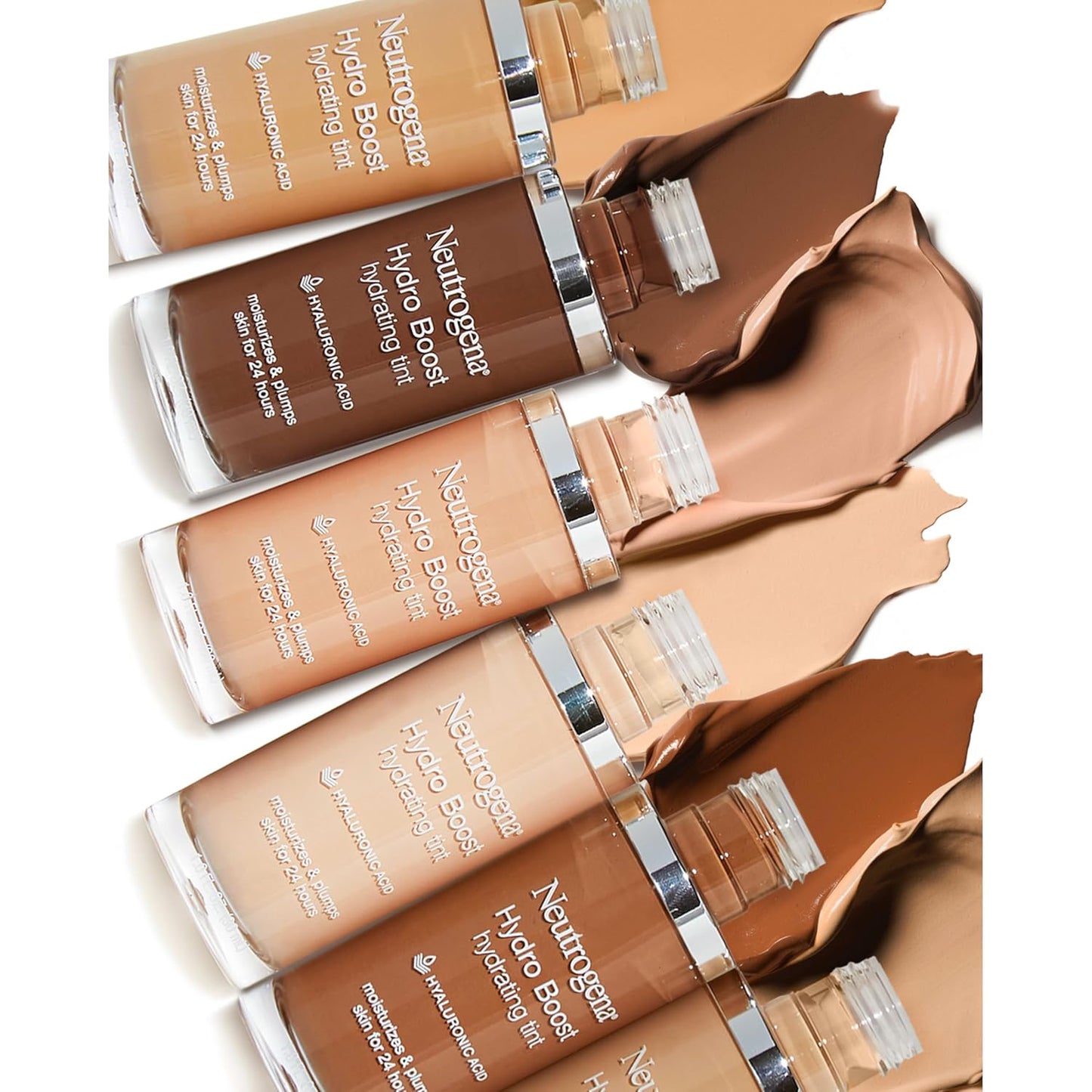Neutrogena Hydro Boost Hydrating Tint Foundation Makeup for Dry Skin, with Hyaluronic Acid, Lightweight Oil-Free Water Gel, Non-Comedogenic, 50 Soft Beige, 1.0 fl. oz