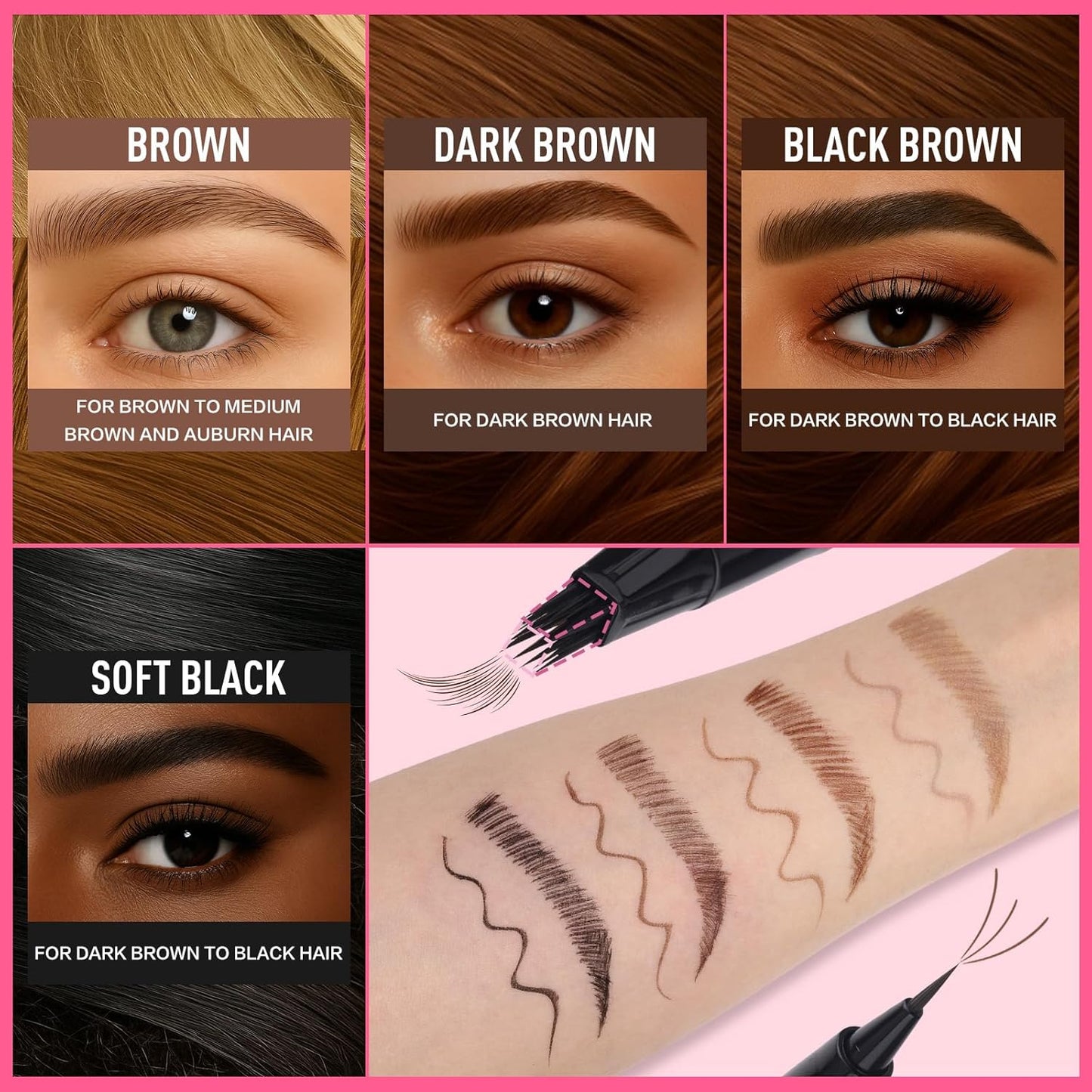 Dual Ended Microblading Eyebrow Pen - 2 in 1 Liquid Eyebrow Pencil with Brow-Fection Angled Brush & Precise Detail Brush-Tip, Shapes & Fills HairLike Looking Brows, Lasts All-Day, Soft Black