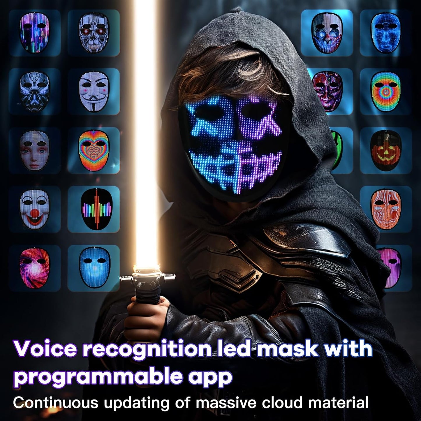 AIGLUN LED Face Transforming Mask with Gesture Control Fun - Cool stuff Halloween Cosplay and Christmas Parties