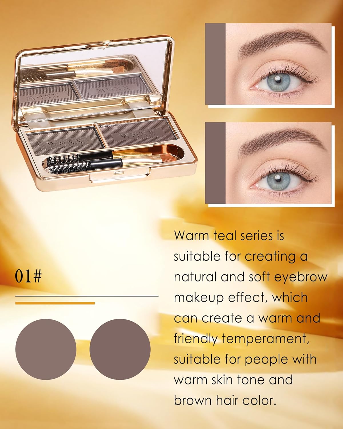 Eyebrow Powder Kit-2 Colors Eye Brow Tinting Powder Palette Long-Lasting Waterproof, Light Dark Grey Brown Brow Filler Product, Mother's Day Makeup Gift for Women Girl, with Mirror Brow Brush-Set 01