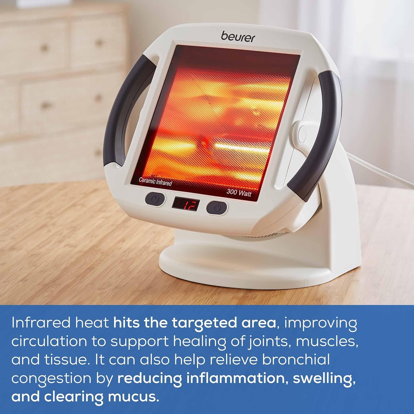 Beurer IL50 Infrared Heat Lamp Heated Red Light Therapy Lamp for Body, Face, Sinuses, & Skin - Effective Muscle Pain & Cold Relief Treatment by Improving Blood Circulation