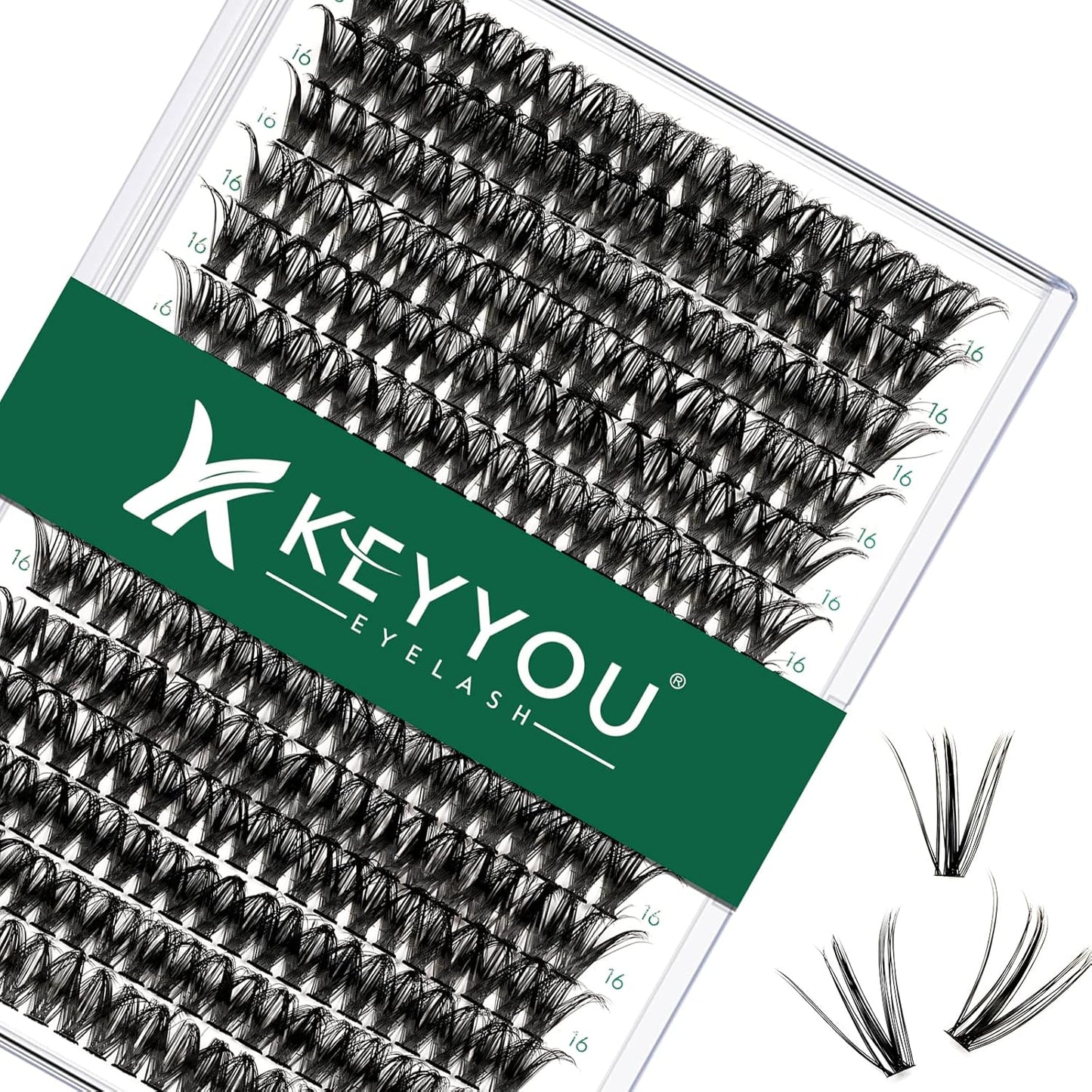 Lash Clusters 300pcs Individual Lashes 50D 0.07D Curl 17mm DIY Eyelash Extension KEYYOU Large Tray Volume Soft&Natural Eyelash Clusters(50D-0.07D,17）