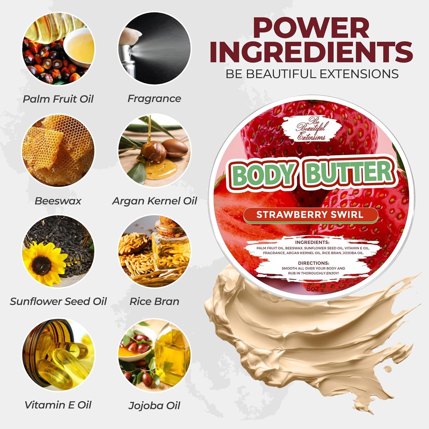 body butter strawberry scent long -lasting fragrance,hydrate skin jojoba oil and more 8oz