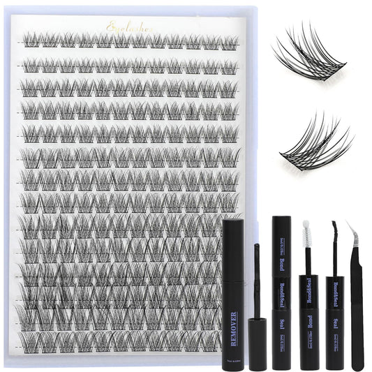 Lash Clusters Kit, Eyelash Clusters Individual Lash Extension Kit D Curl Fluffy Wispy False Eyelashes Extensions Thin Band with Bond Seal Tweezers Brush (SMY08 8-16mm)