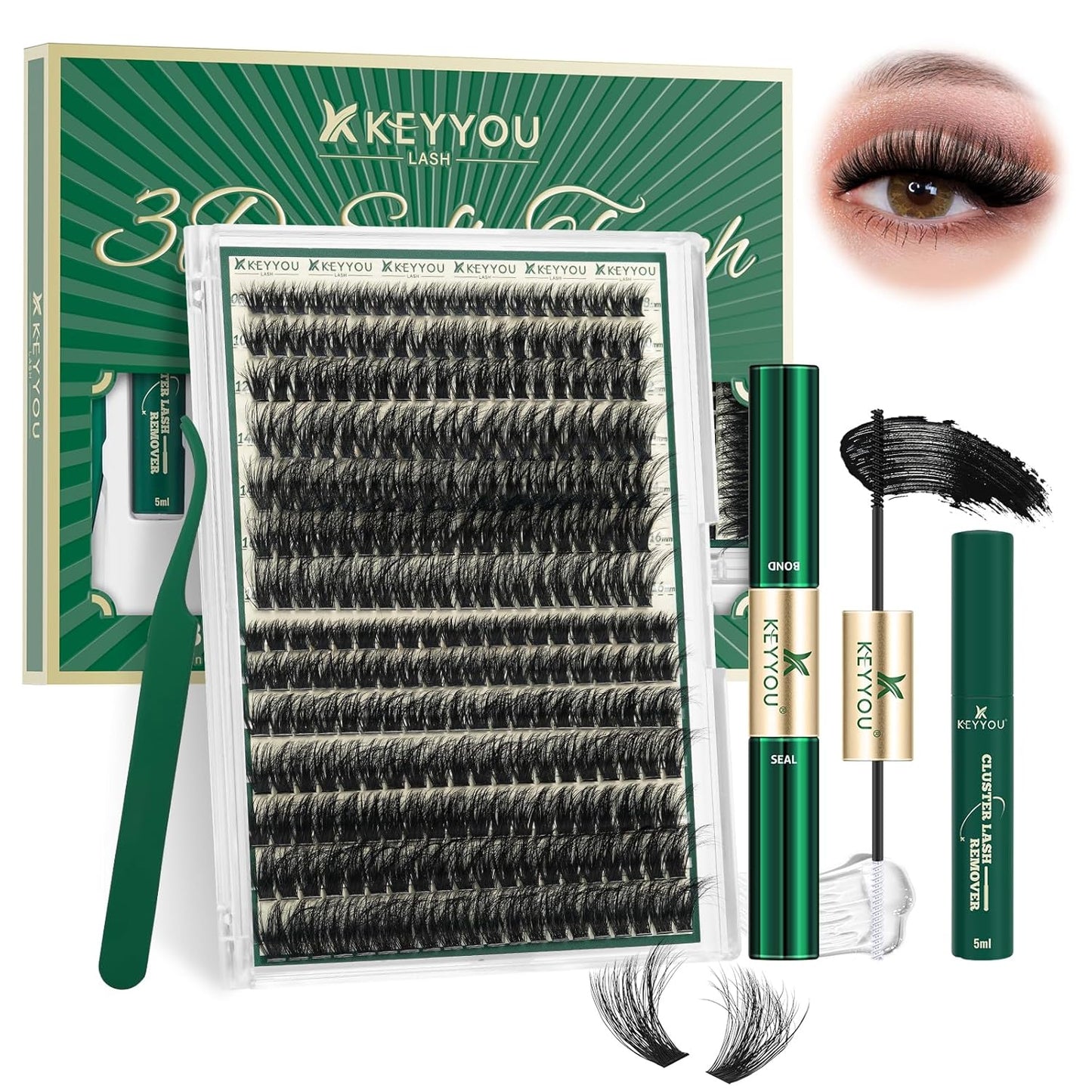 Clusters Kit 3D Effect Eyelash Clusters Kit 280pcs 80D100D 8-16MIX D Curl Individual Lashes Kit Wispy Lashes Volume Cluster Lashes Kit Natural Soft (3D Kit-80D100D-D-8-16MIX)