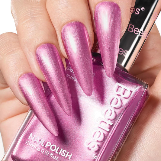 Beetles Sakura Pink Pearl Nail Polish - 15ml Quick Dry & Long Lasting Shimmer Art Effect for Nail Salon DIY at Home