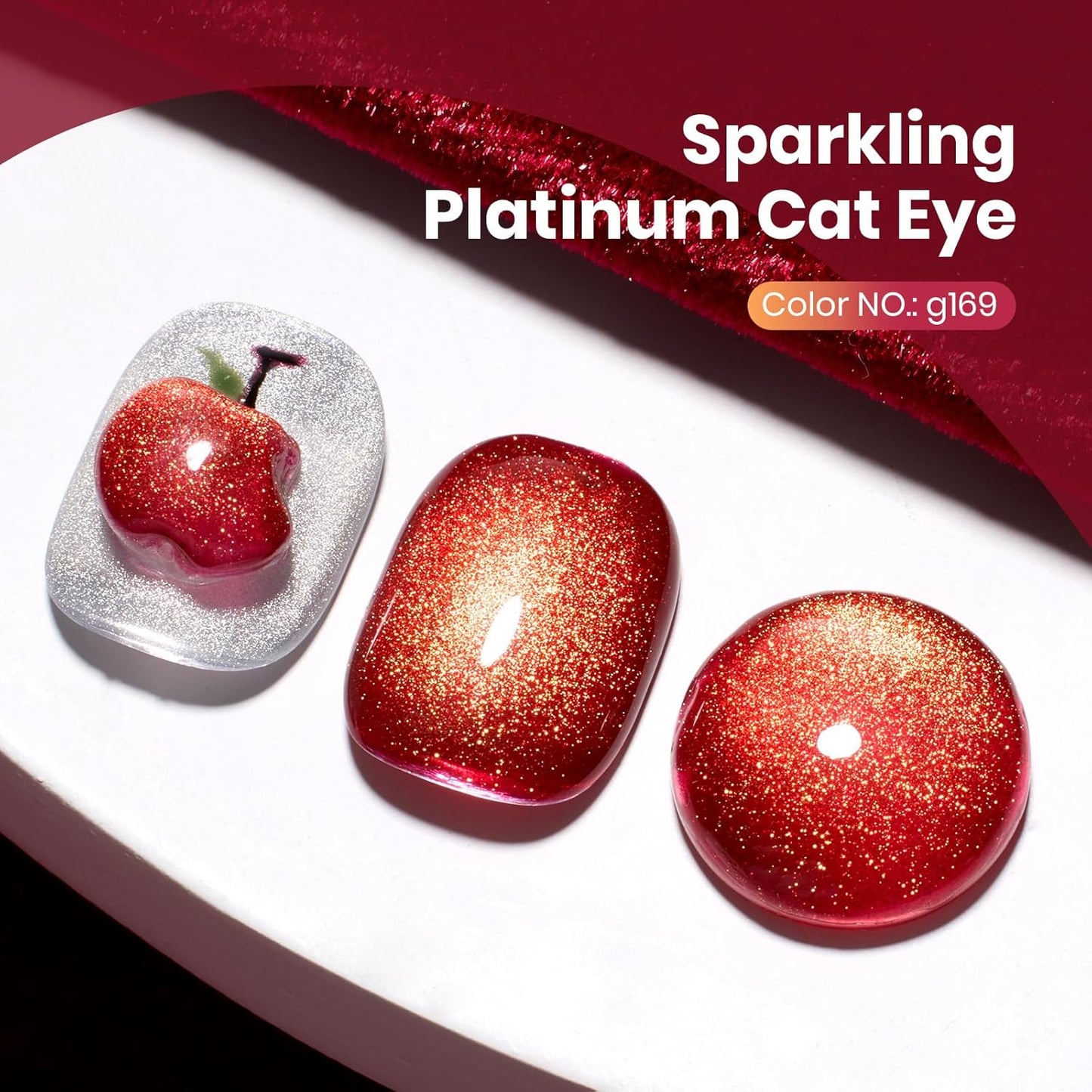 Beetles Red Cat Eye Gel Nail Polish - 15ML Cherry Red Glass Magnetic Cat Eye Glitter Gel Polish with Gold Powder Soak Off UV Twilight Toast Collection Nail Art Design Manicure Gifts for Women