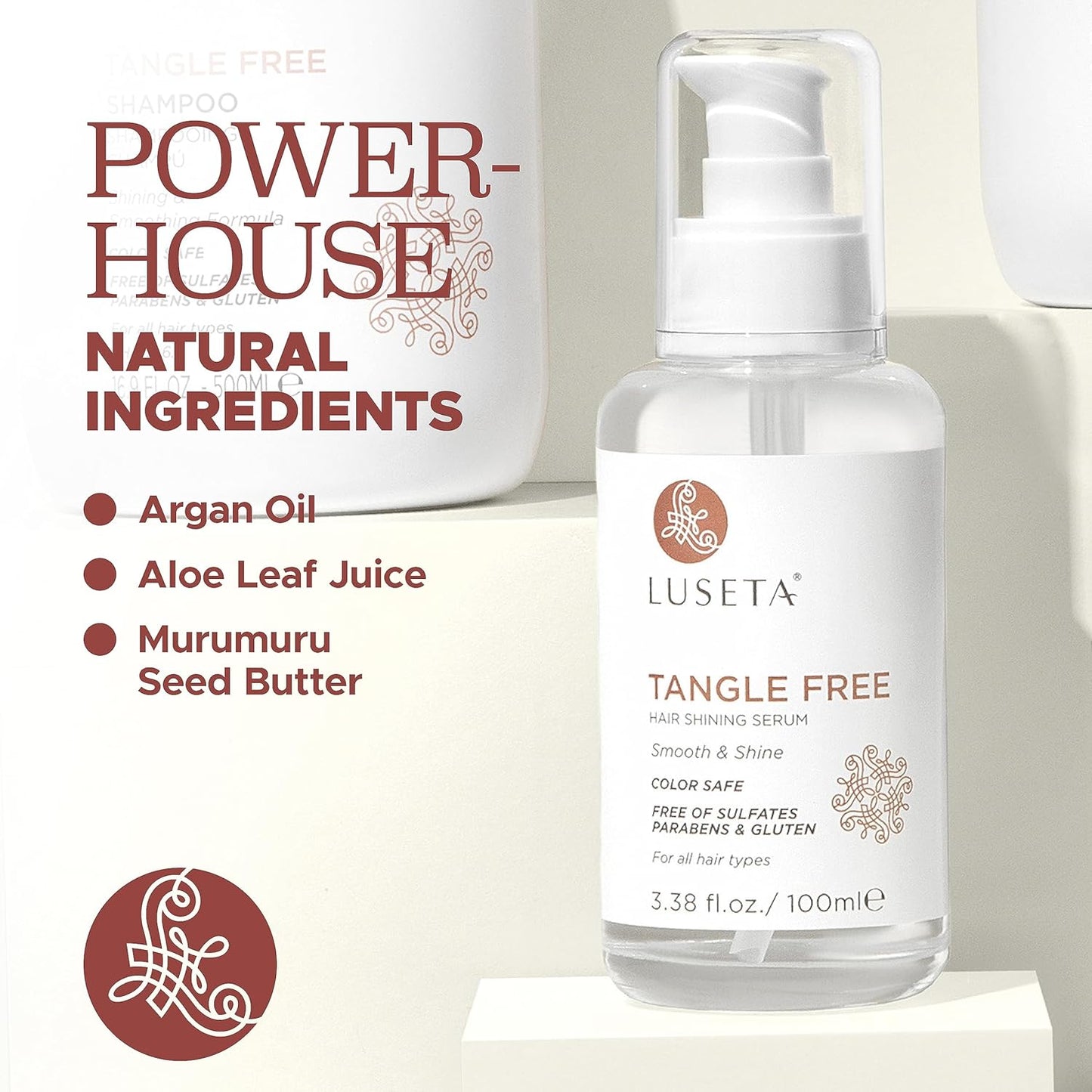 Luseta Tangle Free Routine Hair Serum Oil for Women and Men Detangling with Keratin and Argan Oil, Color Safe for Curly and Wavy Hair, Paraben & Gluten Free 3.38oz