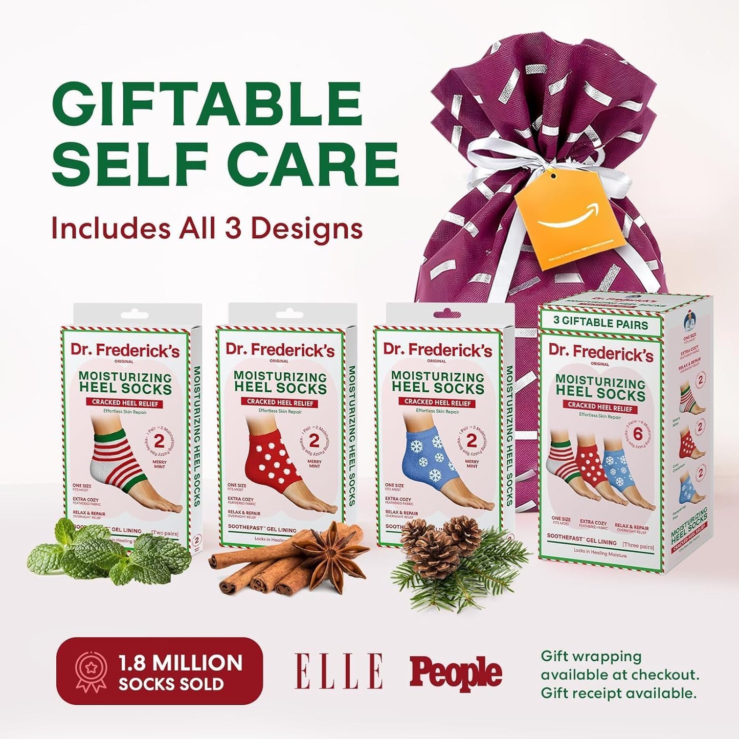 Dr. Frederick's Original Moisturizing Fuzzy Heel Socks - 3 Pairs - Cozy Gel-Lined Sleep Socks for Women & Men - Soothing Dry, Cracked Feet - Cracked Heel Repair (Holiday Special Edition)