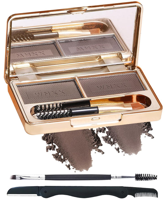 Eyebrow Powder Kit-2 Colors Eye Brow Tinting Powder Palette Long-Lasting Waterproof, Light Dark Grey Brown Brow Filler Product, Mother's Day Makeup Gift for Women Girl, with Mirror Brow Brush-Set 01