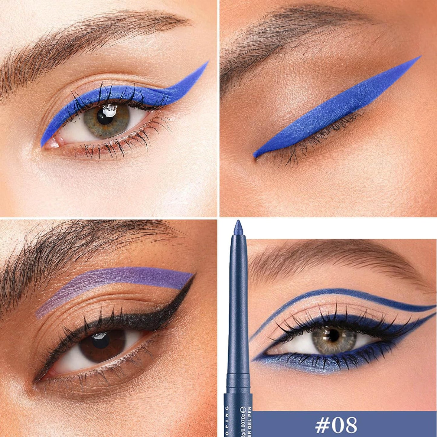 Blue Eyeliner Pencil Waterproof Retractable Cream Blue Gel Eyeliner Smudge-proof Hypoallergenic (08#)