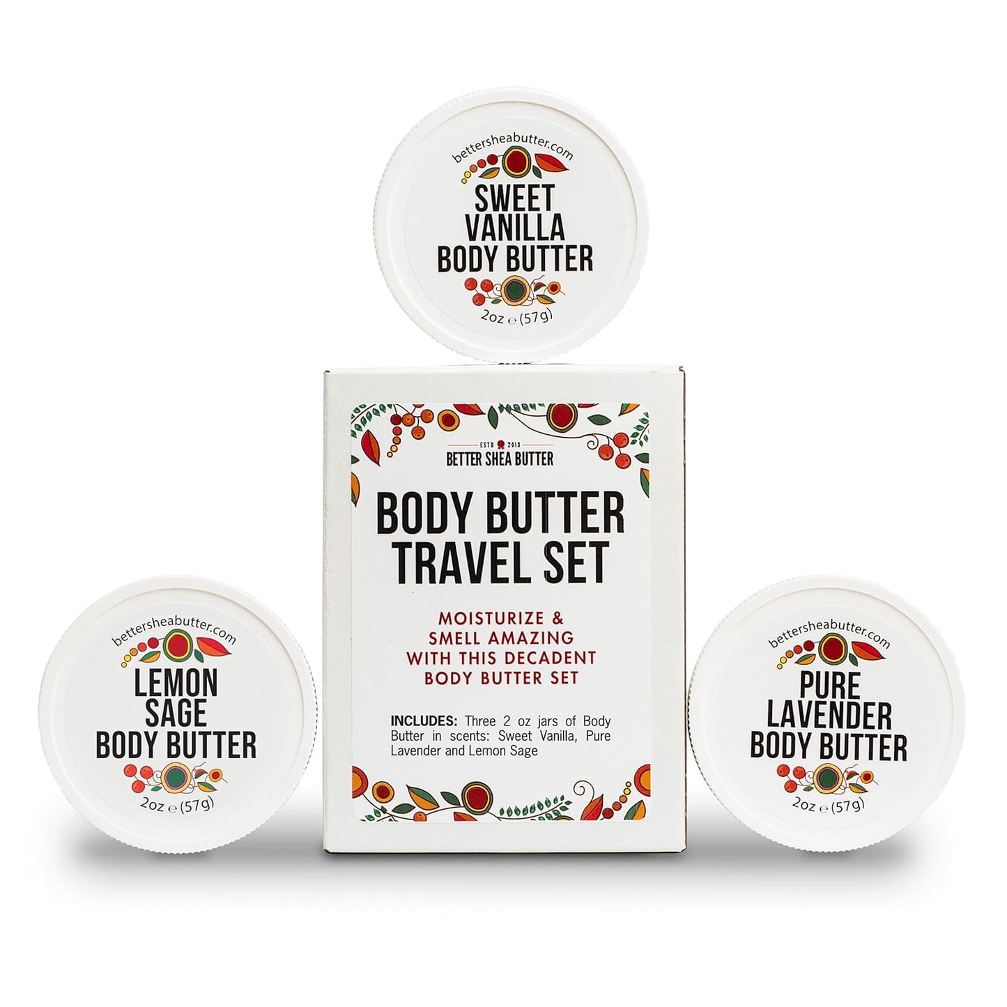 Body Butter Variety Pack | with Organic Shea Butter and Jojoba Oil | Lemon Sage, Lavender, Sweet Vanilla | Body Butter Minis | Trio of Travel Size Lotion | 3 x 2oz Jars