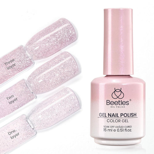 Beetles Glitter Pink Gel Nail Polish - 15ML Soft Glow Fragments Pink Nude Natural Glitter Gel Polish Soak Off UV French Nail Art Salon DIY Manicure Colorful Bottle Gift for Women