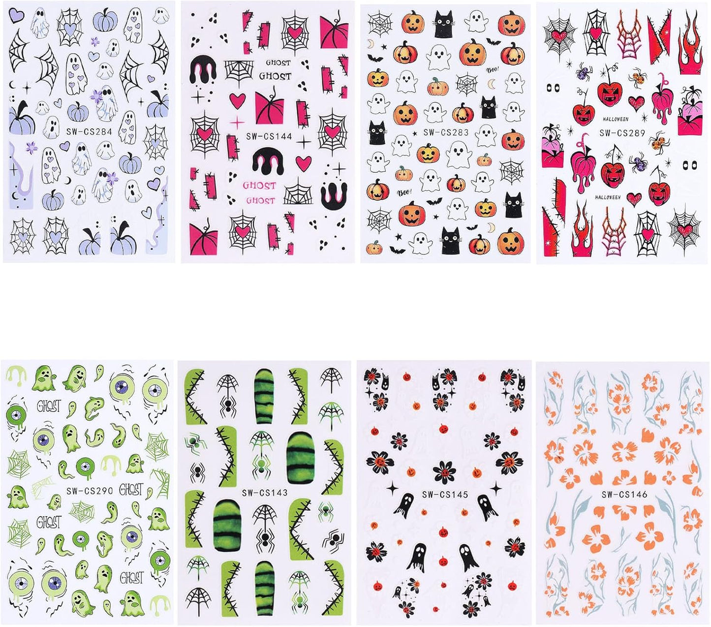 Halloween Nail Art Stickers for Nail Art Cute Pumpkin Nail Stickers Self Adhesive Nail Design Ghost Spider Web Bat Flower Heart Cat Nail Decals for Women Girls DIY Manicure 8 Sheets