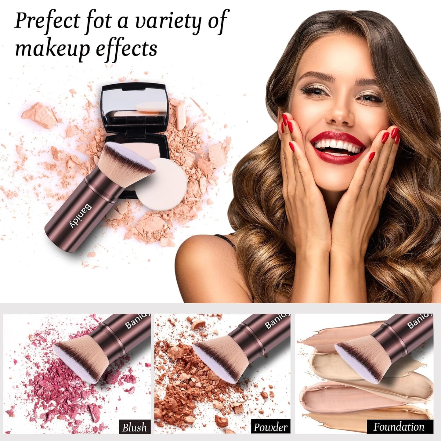 Makeup Brush Kabuki Face Brushes Retractable Travel Blush Kabuki Brush Portable Flawless for Foundation, Powder Blush, Bronzer, Buffing, Liquid, Cream, Cruelty Free with Cover(Brown)