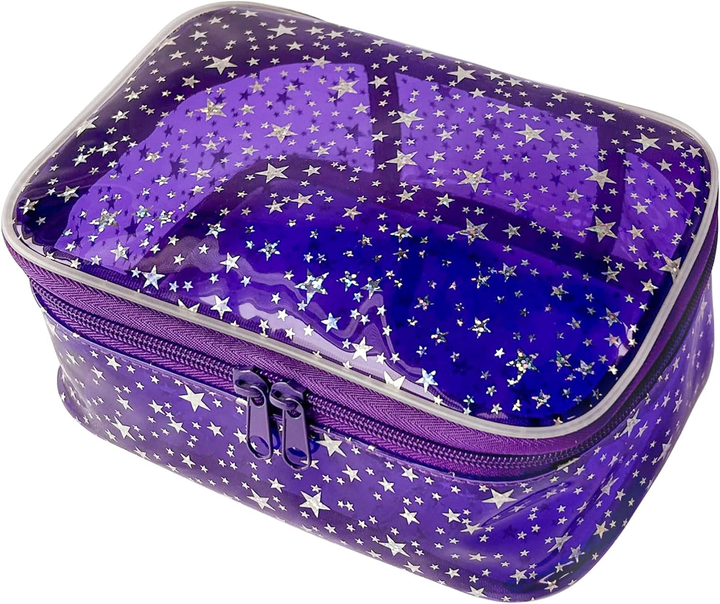 Holographic Makeup Bags Bulk,Clear Storage Bag Toiletry Pocket Portable Zippered Iridescent Pouch Waterproof Cosmetic Gift Bags for Women (Purple)