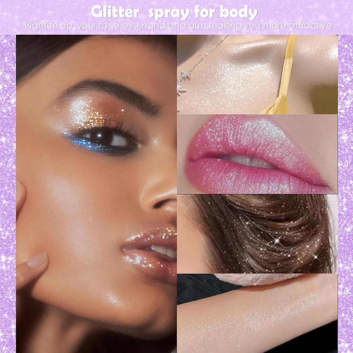 Yosca Body Glitter Spray, 30ML Loose Body Shimmer Powder Hair Spray Rose Pink Glitter Sparkle Highlighter Makeup Christmas Festival Rave Accessories for Clothes Hair Face Nail Art