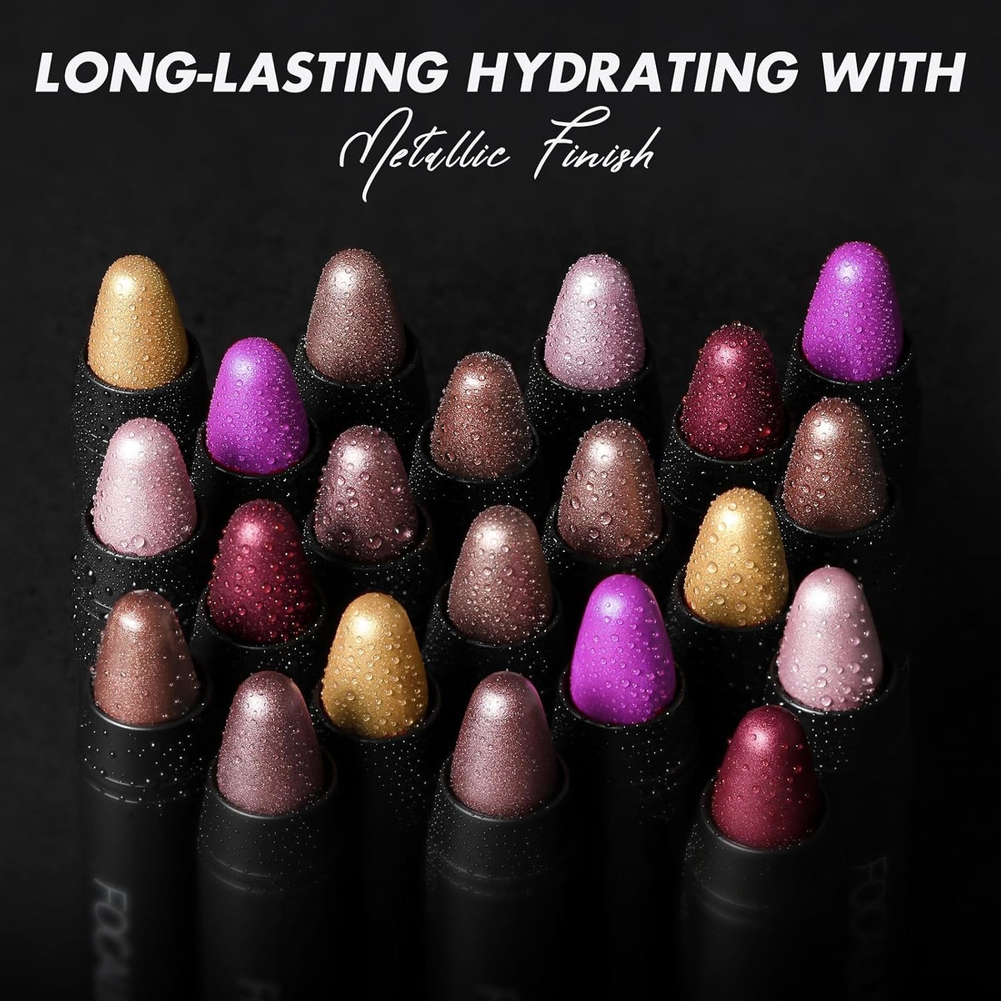 FOCALLURE Ultra Chic Metallic Lipstick,Rich Vitamin E Lip Crayon,Lightweight Shinning Color without Drying or Fading,Long Lasting Lips Makeup,#30 Flame