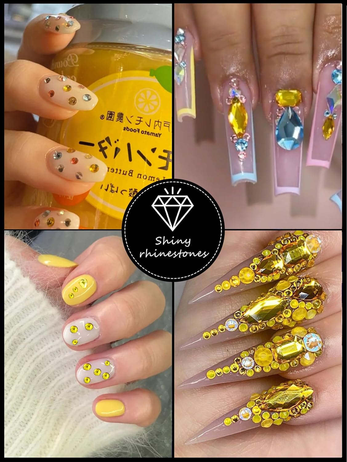 3100Pcs Professional Nail Art Rhinestones Kit for Nail,Mix 20 Styles Flatback Rhinestone,600 Diamonds + 2500 Round Beads, 3D Flat Back Gemstones for Nail DIY Crafts with Tweezers Pen(Lemon Yellow)