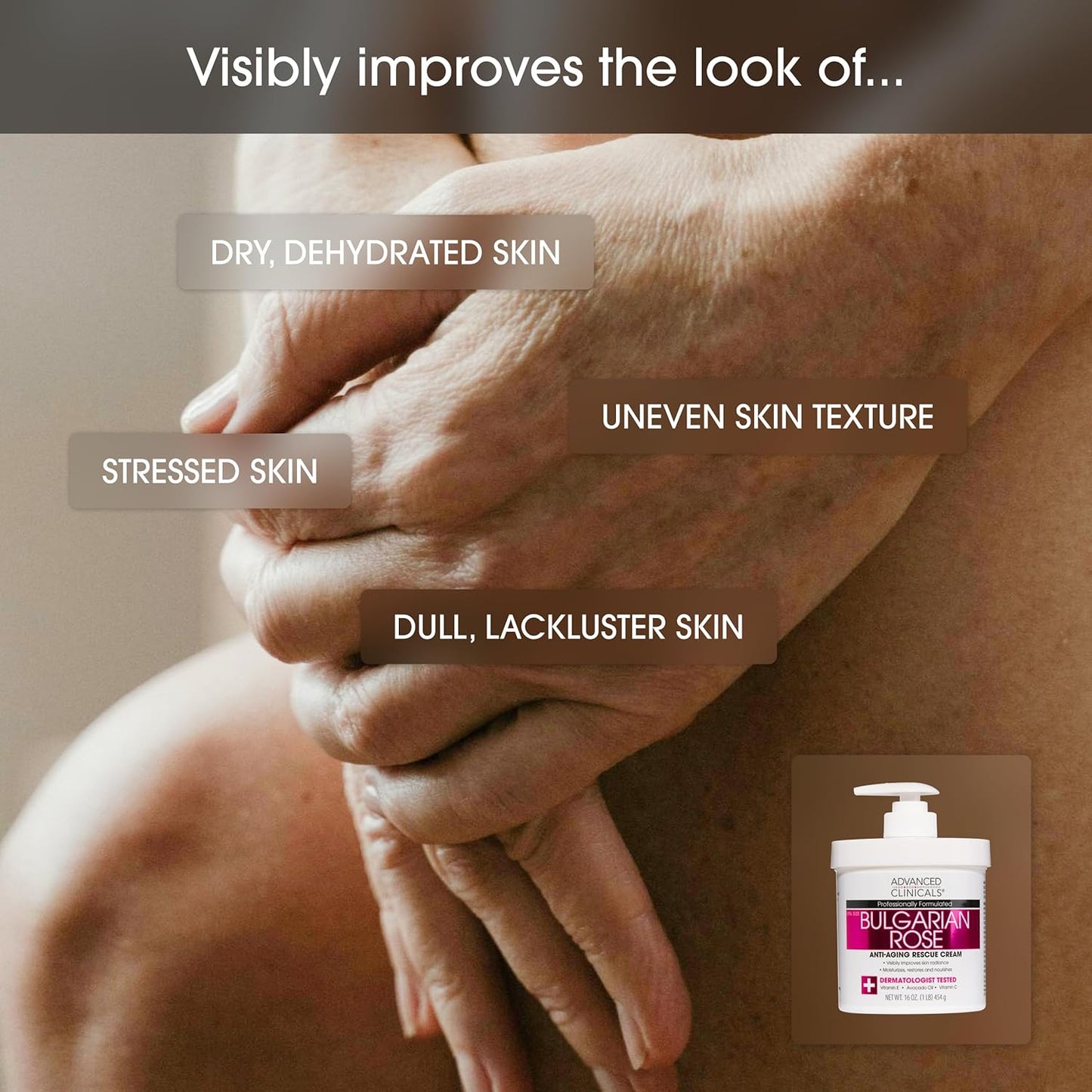 Advanced Clinicals Bulgarian Rose Lotion For Women | Rose Scented Vitamin C Body Lotion Cream | Anti Aging Vitamin E Moisturizer Body Butter Improves Look Of Sagging Dry Skin & Texture, 16 Oz, 2-Pack