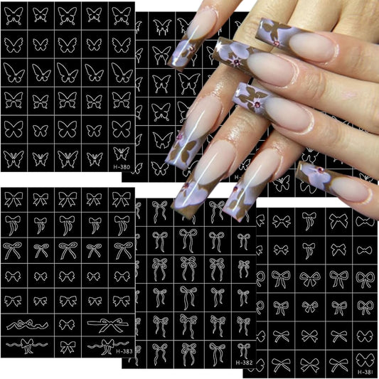 6 Sheets Airbrush Nail Stencils for Nail Art Butterfly Bow Nail Art Stickers Hollow Design Auxiliary Nails Guides French Nails Tip Stencil Tools Butterfly Decals for Women Manicure Accessories