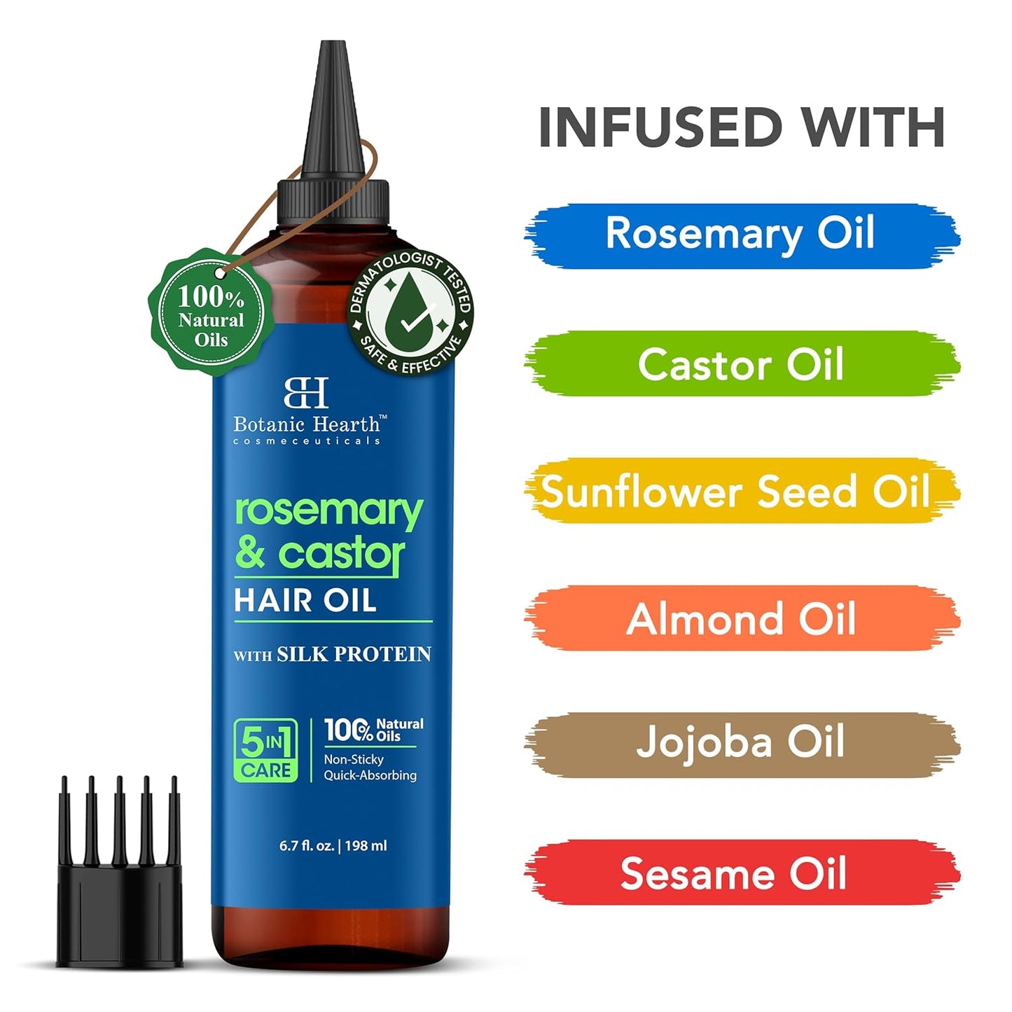 Botanic Hearth Rosemary & Castor Hair Oil (6.7 Fl Oz) |Nourishing And Strengthening Hair Treatment For Thicker, Healthier|Looking Hair | Paraben Free | Suitable For All Hair Types