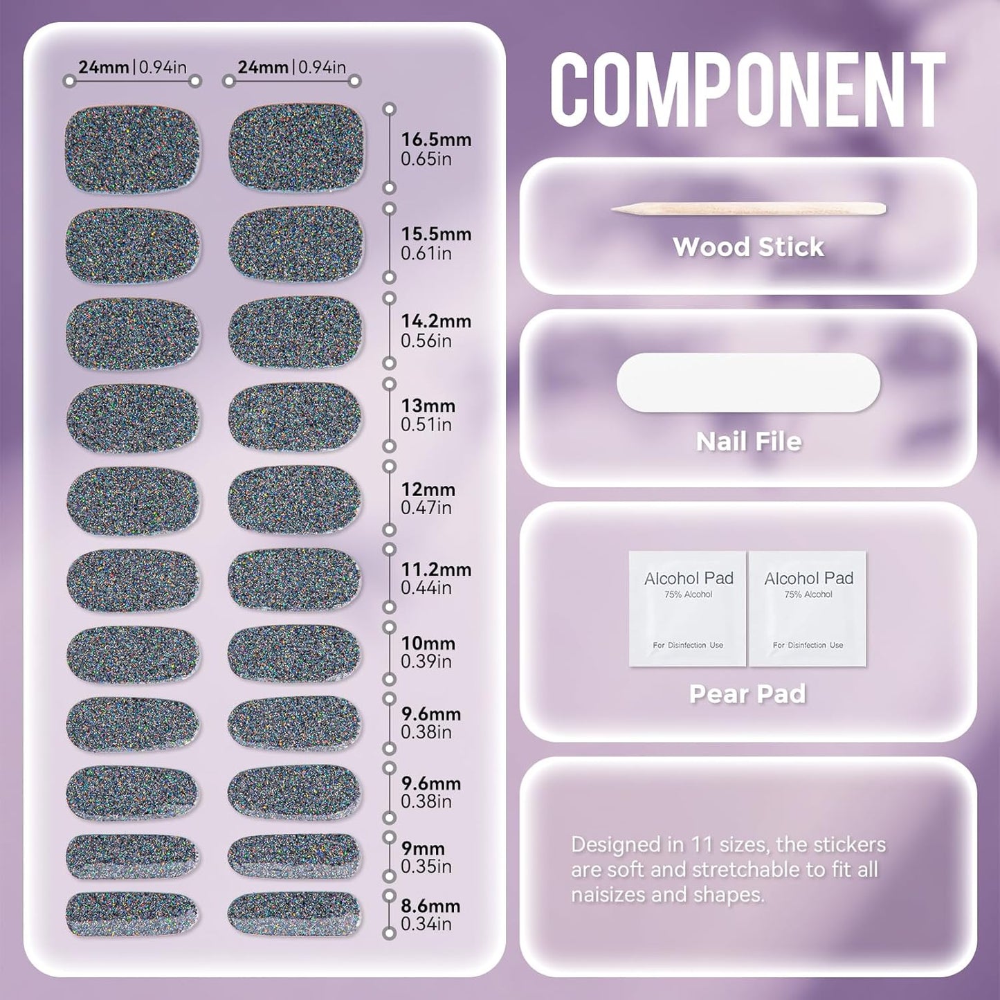 Gloss Nail Strips|Uv Free|22 Pcs,Gel Nail Stickers|Long Lasting Two Weeks and Easy to Apply&Remove|Laser Spot