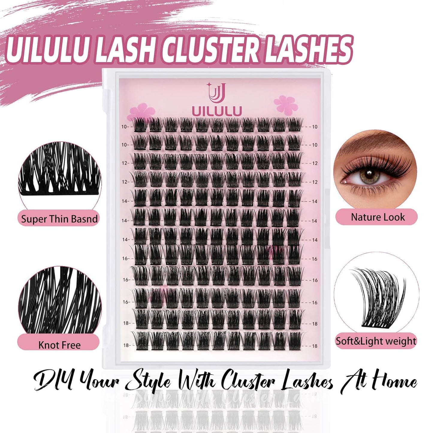 Lash Clusters D Curl Fluffy Clusters Lashes 0.07D 10-18 MIX 132 Eyelashes Individual Lashes DIY Lash Extensions at Home False Lashes Wide Band Wispy Eye Lash Clusters U08 Lash
