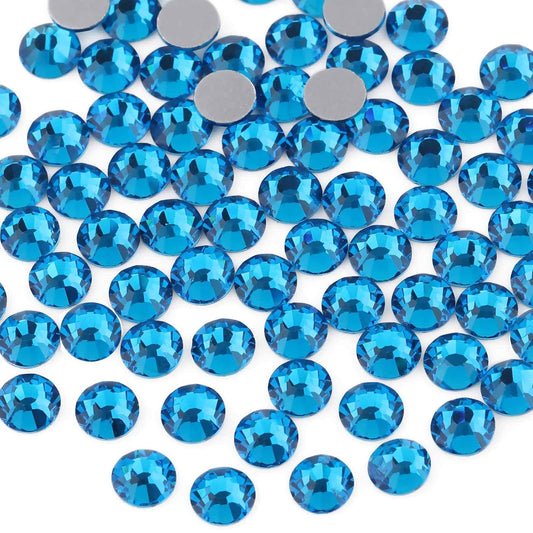 Beadsland 288pcs Flat Back Crystal Rhinestones Round Gems for Nail Art and Craft Glue Fix, Capri Blue, SS34,7.1-7.3mm