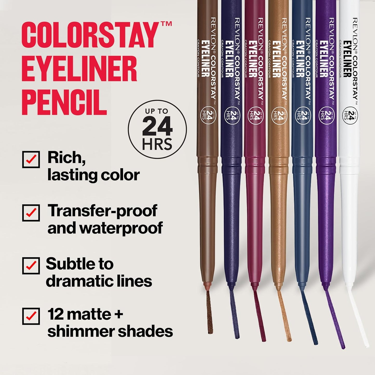 REVLON ColorStay Pencil Waterproof Eyeliner, Smudge-Proof, Eye Makeup with Built-In Sharpener, 211 Cherry, 0.01 oz