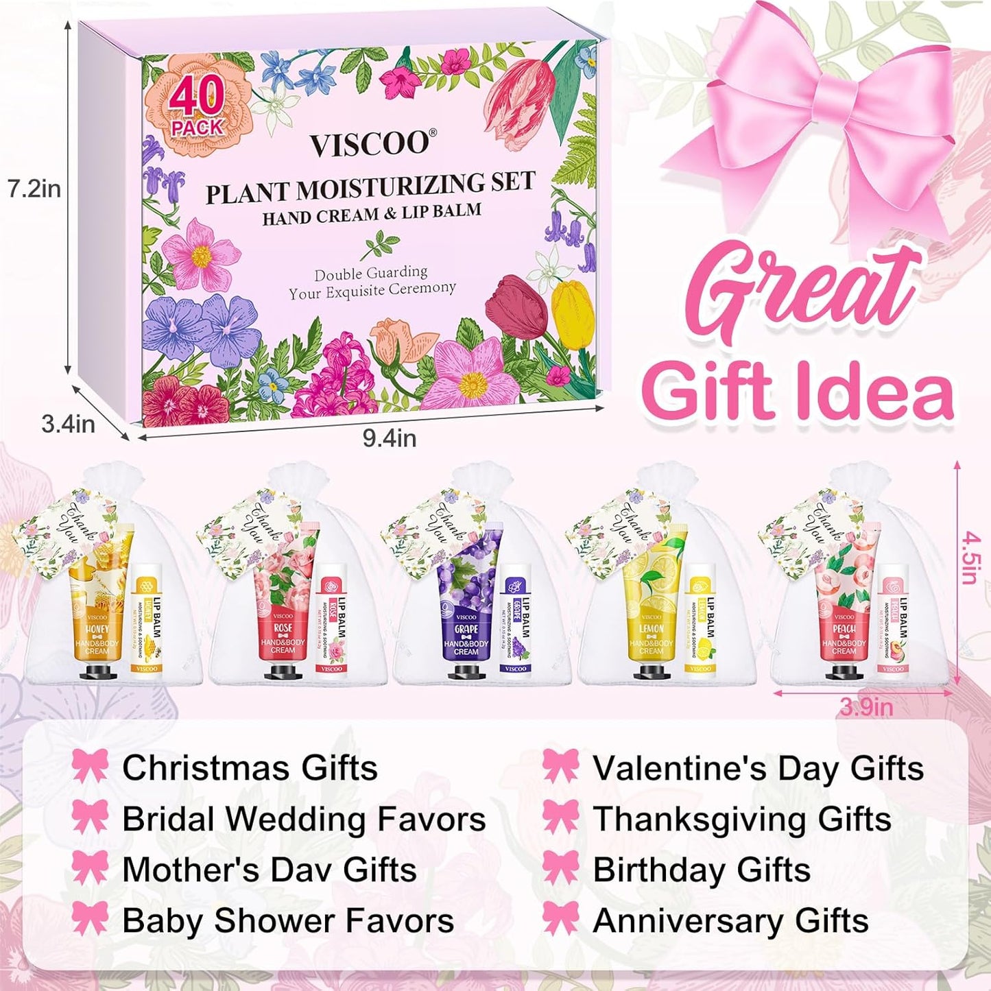 40 Sets Hand Cream Bulk and Lip Balm Bulk Gift Set, Bridal Shower Party Favors and Wedding Favors for Guests with Thank You Card Organza Bags, Baby Shower Favors, Thank You Gifts for Women