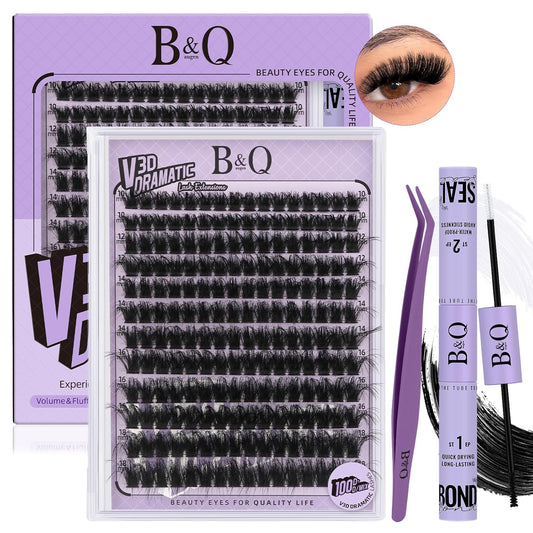 B&Qaugen Lash Clusters Kit 192PCS Lash Extension Kit 3D Eyelash Extension Kit 100D 10-18 Mixed Wispy DIY Lash Extension Kit Voluem Thick Waterproof Lash Clusters Kit (100D-D-10-18MIX)