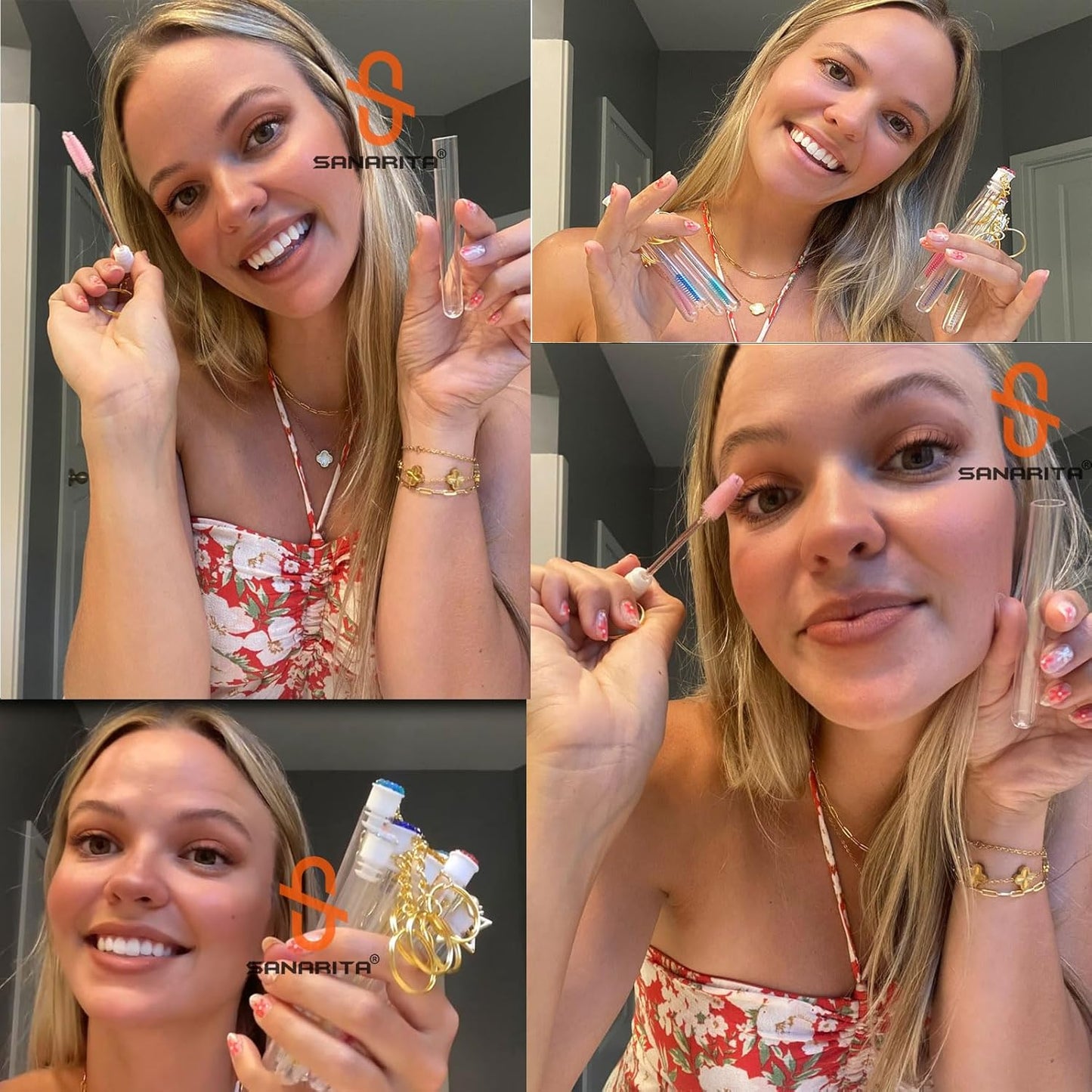 Upgrade 48 Pieces Disposable Mascara Wands Set, Include 24 Pcs Crystal Lash Spoolies Brush and 24 Pcs Reusable Keychain Christmas Holiday Gift Women Girls Makeup Tools