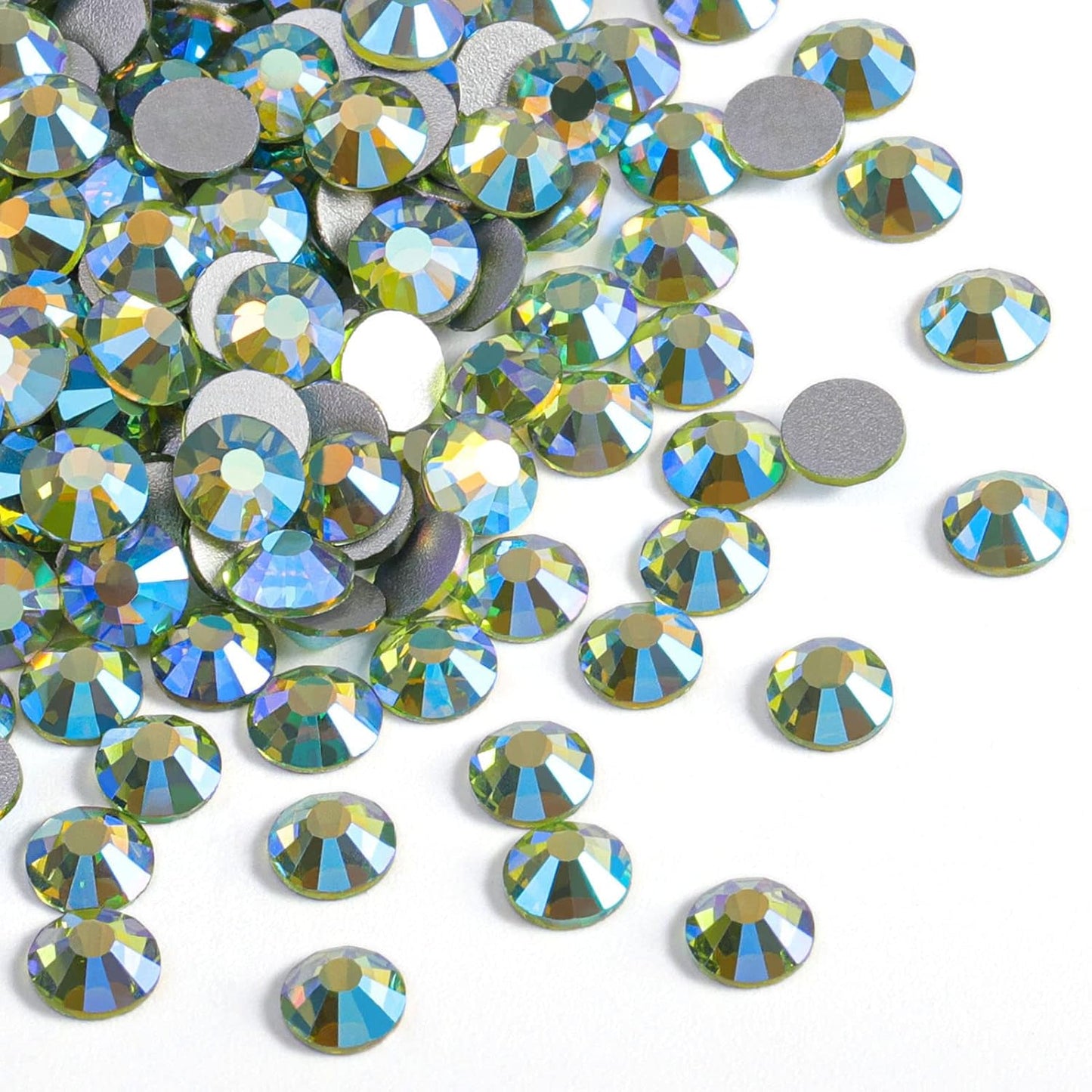 Beadsland 1440 Pieces Flat Back Crystal Rhinestones Round Gems,Peridot AB,SS6,1.9-2.1mm