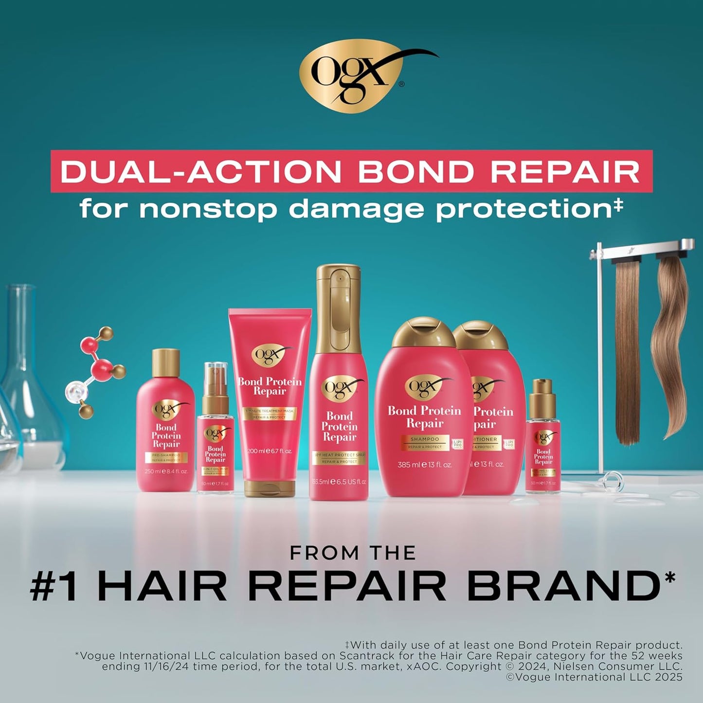 OGX Repair & Protect Bond Protein Repair 3-in-1 Oil Mist, Hair Oil Protects Dry, Damaged Hair Against Frizz, Strengthens & Maintains Shine, Hair Mist Formulated without Parabens, 1.7 oz