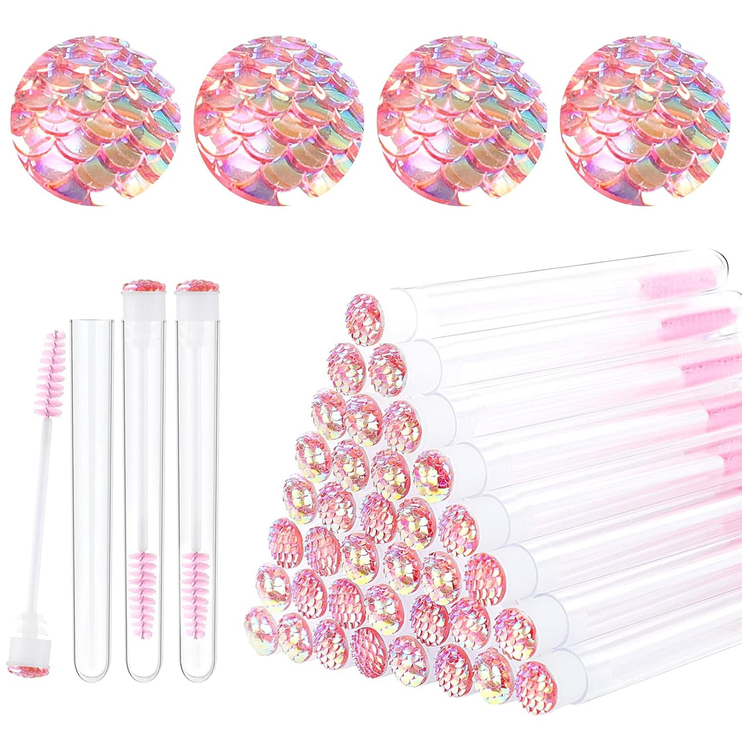 20 Pieces Disposable Mascara Brushes Eyelash Brush Lash Wand Diamond Mascara Wands with Tube Makeup Tool Lash Spoolies Sanitary Brushes Lash Extension Supplies (tube scale l pink 20)