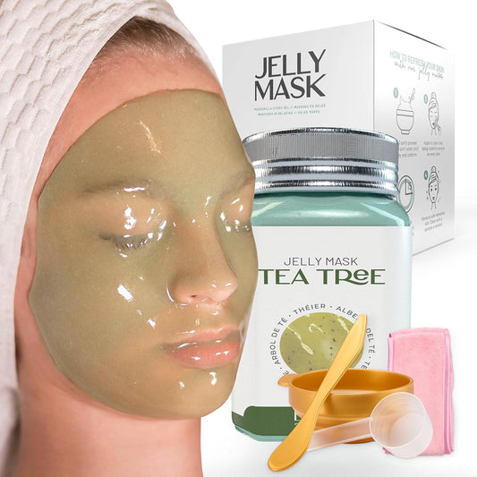 BRÜUN Peel-Off Tea Tree Jelly Mask for Face Care – A 23 fl oz Rubber Jar for 30 to 35 Treatments – A Skin Care Moisturizing Gel Mask of Spa Set for Men, Women and Adults