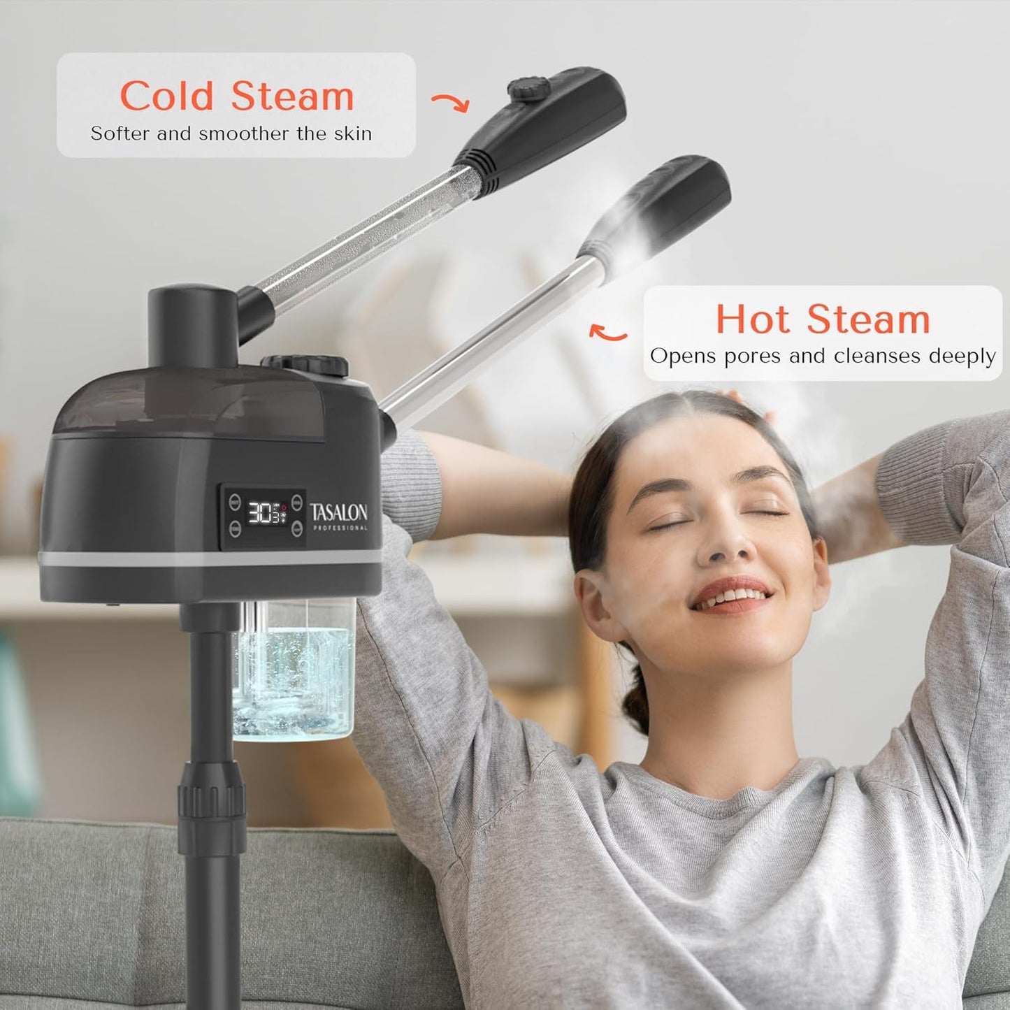 TASALON 2 in 1 Professional Facial Steamer on Wheels -with Ozone and Hot & Cold Mist, Ionic Facial Steamer Kit for Facial Deep Cleaning and Moisturize, SPA & Home, Ozone Face Humidifier - Black